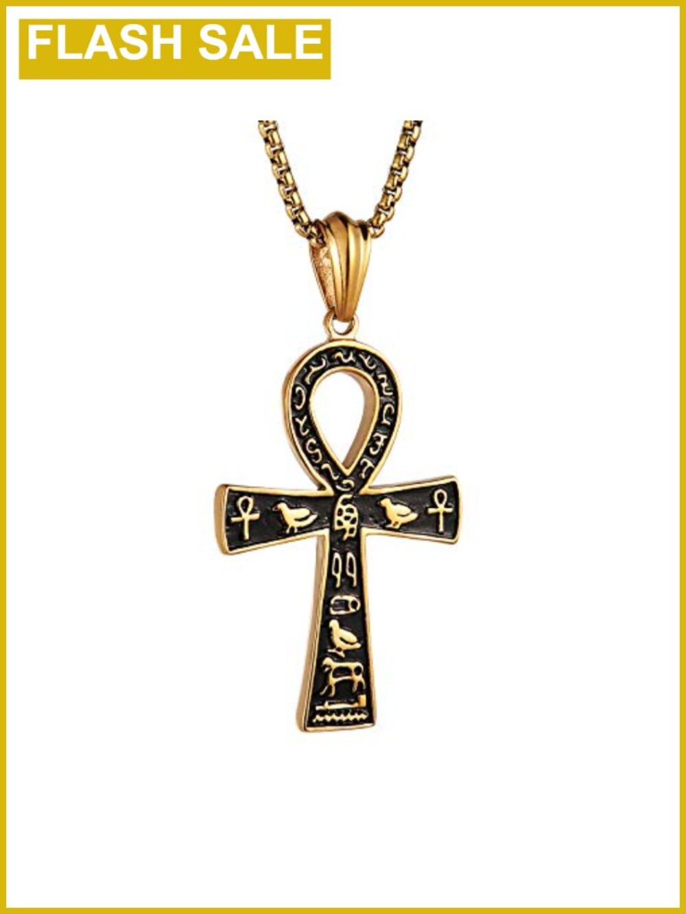Stainless Steel Egyptian Ankh Cross Pendant Necklace Men 22in Chain